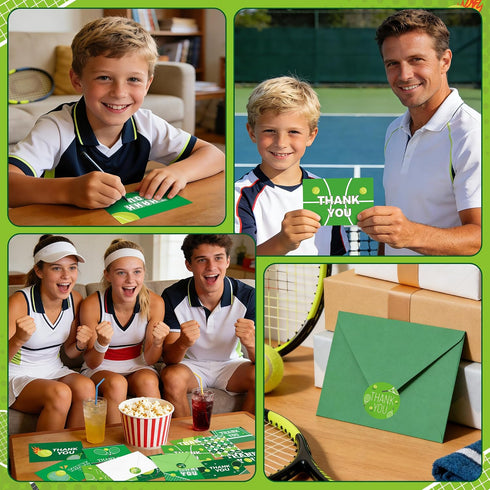 72pcs 4x6in TICIAGA Tennis Thank You Card with Envelopes and Stickers for Kids, Sporty Greeting Card for Friends
