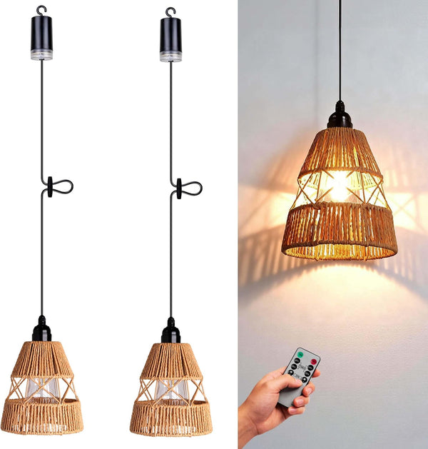 Battery Operated Chandelier Outdoor Waterproof, 2 Pack Hanging Pendant Light with Remote