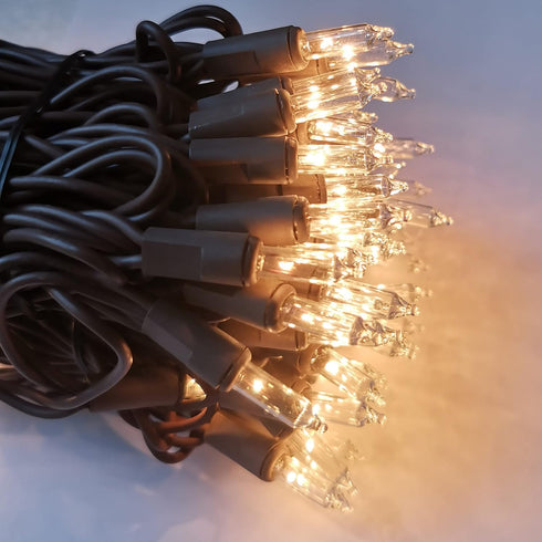 100 Clear Mini Brown Wire Christmas Lights 23ft Incandescent Waterproof UL Certified