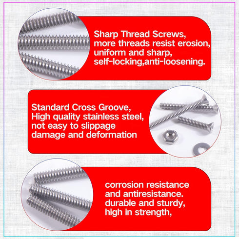 8#-32 Flat Countersunk Head Machine Screws, 192Pcs 304 Stainless Steel Phillips Fasteners Kit