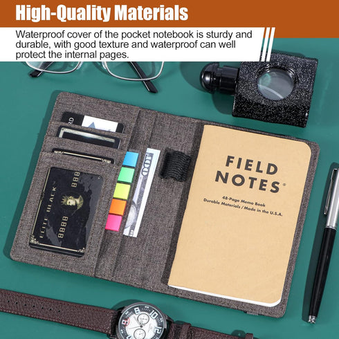 Journal Cover for Field Notes - Compatible with Moleskine Cahier's Notebook - Waterproof Fabric,Multifunctional Organizer with Pen Loop, Business Card Holder, for 3.5" x 5.5" pocket notebook by Plinyvel