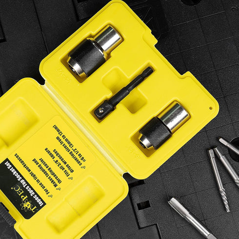 Topec 3PCS Tap Socket Set, Adjustable Jaws Tap Extractor Tool with 3/8" Socket Adapter for Taps and Reamers