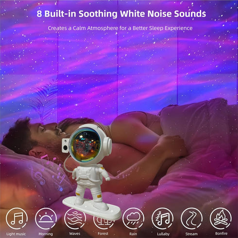 NIIWLAGIT 360 Astronaut Aurora Galaxy Projector, Rotating Star & Moon Night Light with White Noise, Music Sync, Remote