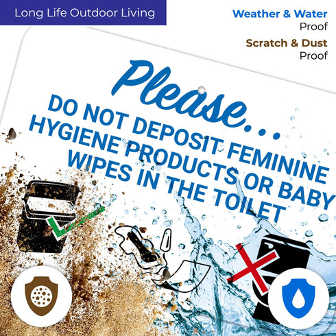 12x18 Inches, 55 Please Do Not Deposit Feminine Products Baby Wipes in Toilet with Graphic Sign, mil Thick HDPS (high