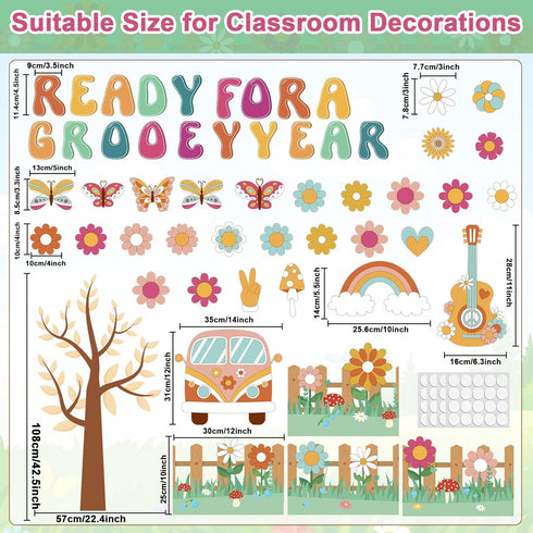 gisgfim Retro Boho Tree Bulletin Board Set Groovy Classroom Decorations Hippie Daisy Cutouts Motivational Educational Bulletin for Elementary Preschool Back to School Wall Decoration Teachers Supplies