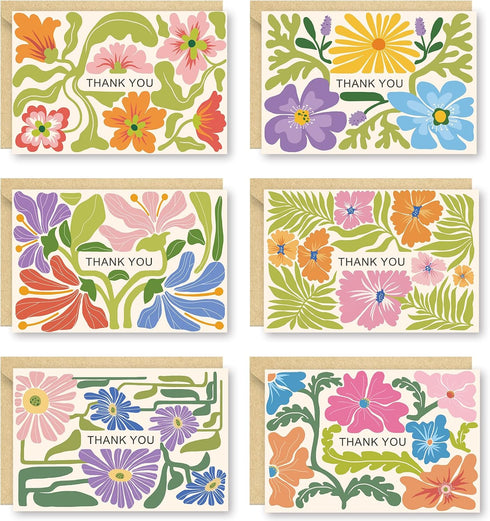 Bablira 24 Pack Thank You Cards with Envelopes, Blank Floral Greeting Cards Bulk