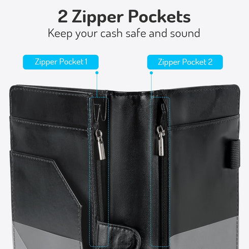 Book,5"9", 2 Server Book High Volume, Expandable Server Waitress Waiter Book, Sturdy Leather Waitress Book with Zipper