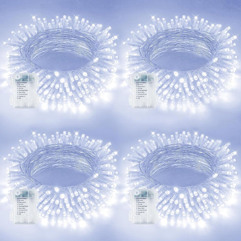 4 Pack String Lights Battery Operated with Timer, 66FT 200 LED Waterproof