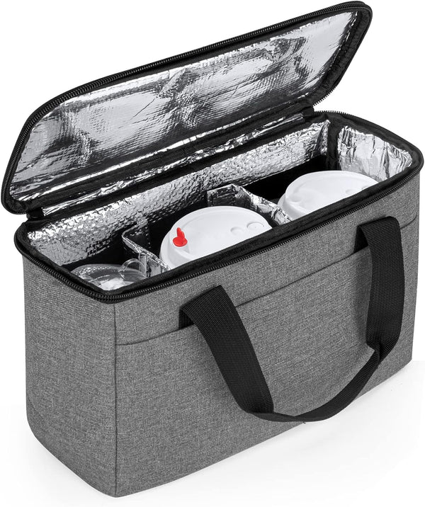 Trunab Reusable 3 Cups Drink Carrier for Delivery with Adjustable Dividers, Insulated Drink Caddy Holder Bag for Take