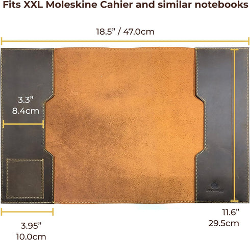 Leather Refillable Journal Cover for Moleskine Cahier XXL, Handmade Gift Set with Stylish Pen and Card Holder