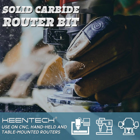 KEENTECH CNC Spiral Router Bit, 2 Flute Down Cut, 3/8" Shank, 3/8" Cutting Diameter, 1-1/4" Cutting Depth, Solid