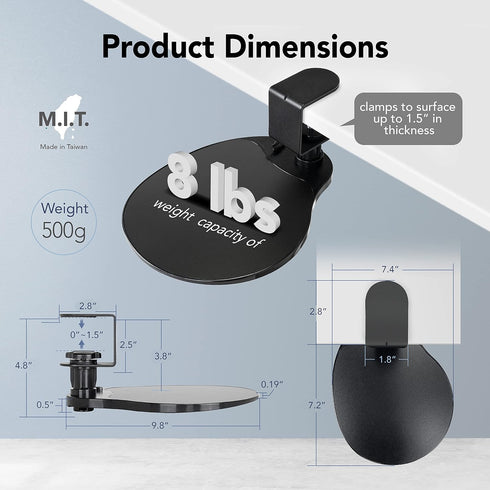 EHO Clamp on Mouse Platform, Clip on 360 Degree Rotating Mouse Tray Attachment, Ergonomic Slide Out Tray (Platinum)