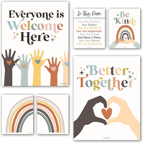 Hadley Designs Diversity Posters for Classroom - 6 Inclusive Kindness Decor, Safe Space Sign, Boho Multicultural