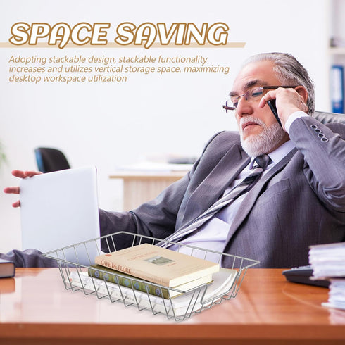 Yeaqee 6 Pcs Letter Tray Wire Paper Trays - Stackable Metal Paper Organizer for Desk, Letter File Storage for Office