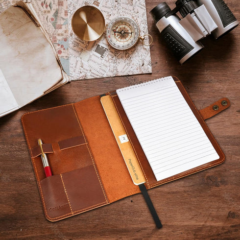 Rustic Leather Journal Cover for Spiral Steno Books - 6" x 9" Handmade Refillable Notebook Cover
