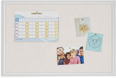 U Brands Farmhouse Bulletin Board - Linen Covered Corkboard with White Wood Frame, 30" x 20"