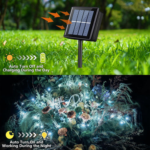 4 Pack 33ft 100 8 YEGUO White Solar Fairy Lights, Each LED Christmas Lights Outdoor Waterproof, Modes Sliver Wire Solar