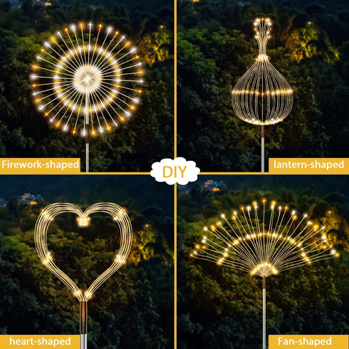 JJGoo Solar Firework Lights, 2 Pack 120 LEDs, Waterproof Outdoor Solar Lights with 2 Lighting Modes for Party Decor