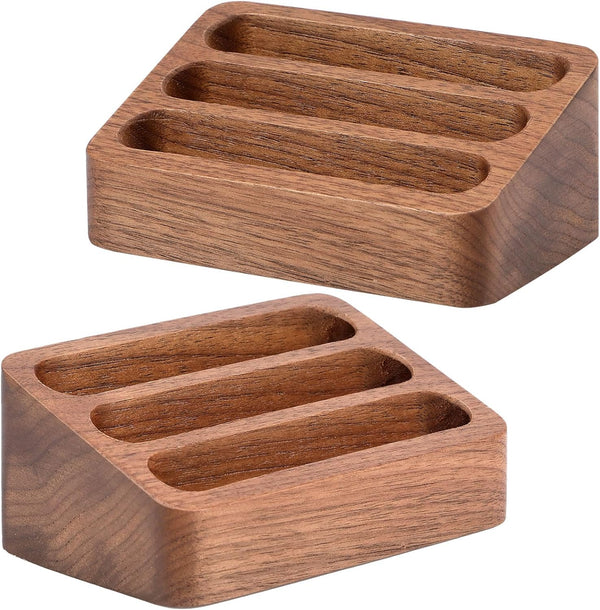 PTMTFYL 2 Pcs Walnut Wood Business Card Holder for Desk, 3 Card Slots