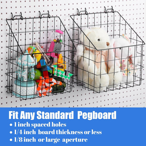 meekoo 2 Pcs Pegboard Baskets with 4 Pegboard Hooks, 12.4 x 7.5 x 12.8'', Peg Board Organizer for Garage Storage