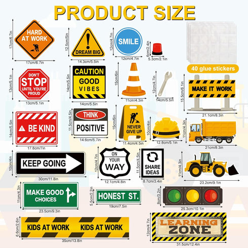 Whaline Construction Bulletin Board Set with Glue Points Positive Saying Learning Zone Cutouts Decorations Constructional Classroom Accent for School Home Chalkboards Educational Wall Decor, 47Pcs
