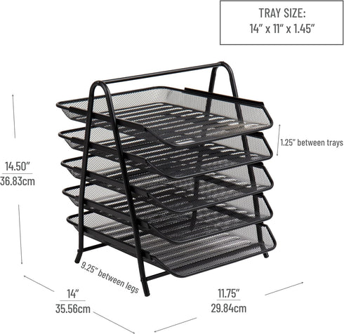 Mind Reader 5-Tier Paper Tray, Desktop Organizer File Storage, Metal Mesh, 11.75" L x 14" W x 14.5" H, Black