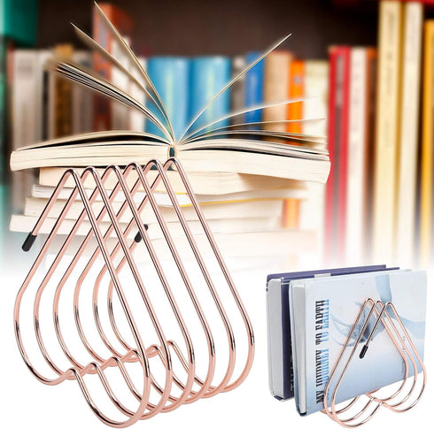 Estink Metal Bookshelf for Desk Storage, Telescopic Book Rack Holder, Office Supplies, Rose Gold