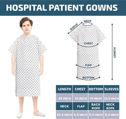 2XL Linteum Textile Supply Hospital Patient Gowns Cotton Blended Unisex Comfortable & Durable with Back Ties Fits Up