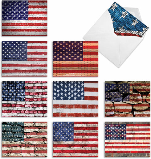 The Best Card Company - 10 Assorted 4th of July Cards (4 x 5.12 Inch) Patriotic Red, White, & Blue Set