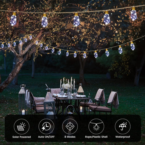 24Ft 20 Bulbs,Solar 8 Solar Outdoor String Lights Vintage Hemp Rope Solar Lights with Shatterproof Powered Patio String