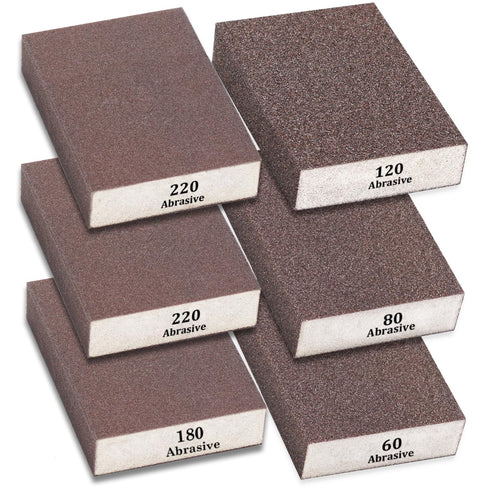 Tnisesm 6Pcs Sanding Blocks 60/80/120/180/220 Grits, Washable & Reusable Sandpaper Blocks for Wood Metal Drywall
