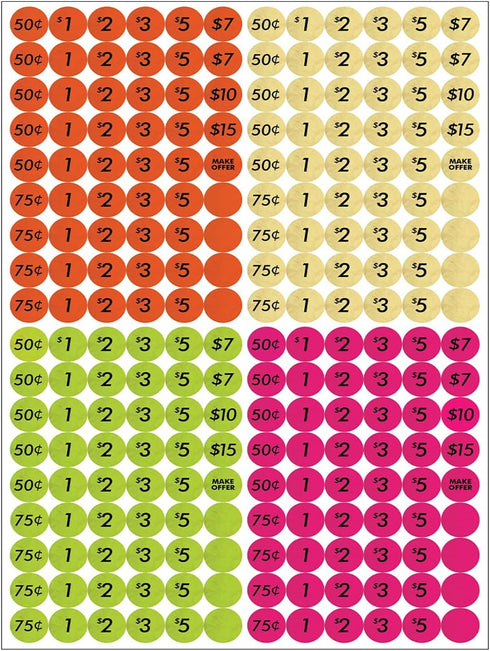 Garage Sale Price Sticker, 1 x A4 Sheets, 216 Count, 2/3 Inch Adhesive Stickers for Yard Sale, Flea Market, Clearance