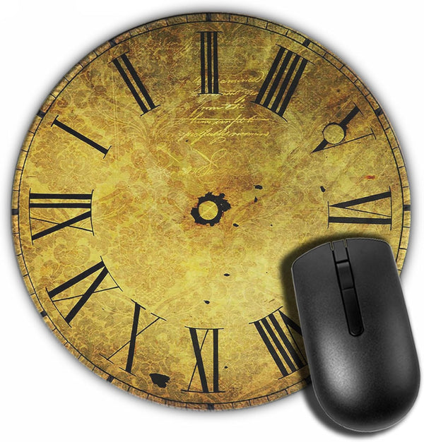 Round Mousepad, Antique Clock Face with Vintage Style Texture, Non-Slip Rubber Base Mouse Pad for Desktop Notebook