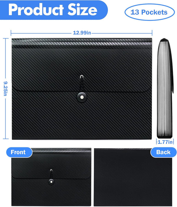 Cesil 2Pcs Expanding File Folders, 13 Pockets Accordion File Organizer for Home, School, Office