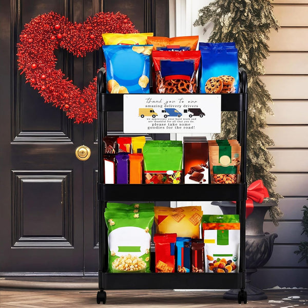 BrightRow 2 Pcs Delivery Driver Snack Station Set, 3-Tier Rolling Snack Cart with