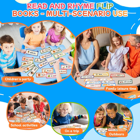 VORA 30 Read and Rhyme Flip Books, Preschool Enlightenment ABC Flash Cards, Attractive Word Family Build Book for Kids