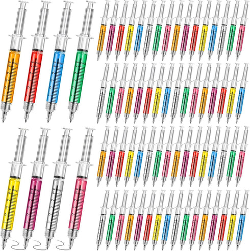 Estune 100 Pcs Syringe Retractable Nurse Pens Novelty Fun Multi Colors Medical Blood