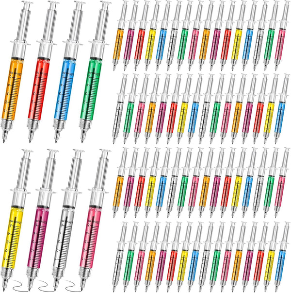 Estune 100 Pcs Syringe Retractable Nurse Pens Novelty Fun Multi Colors Medical Blood