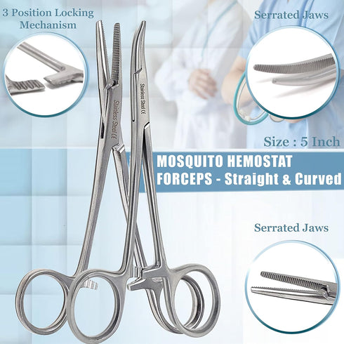 28pc Set A2zscilab Advanced Training Kit- High Grade Stainless Steel Needle Holder Scissors Hemostat Tweezers All