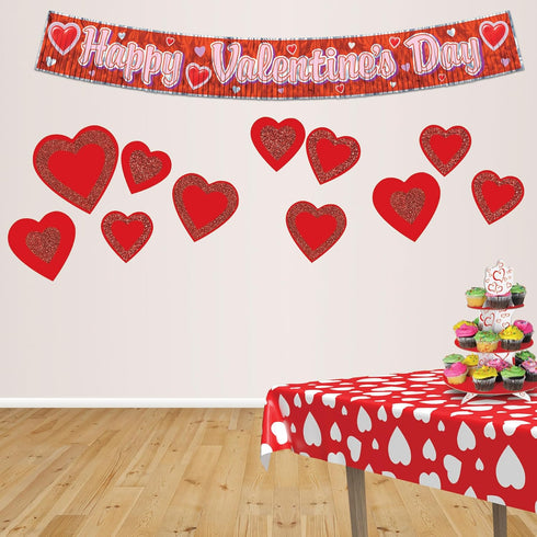 Beistle 5"-12" Red Paper Glittered Heart Cut Outs for Valentine's Day Classroom Bulletin Board and Craft Supplies
