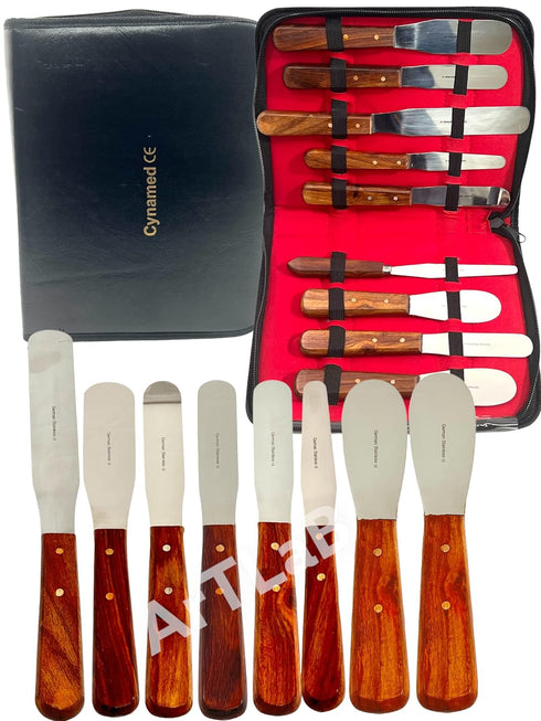 ArTLaB Premium Stainless Steel Lab Spatulas with Wooden Handle, Set of 9