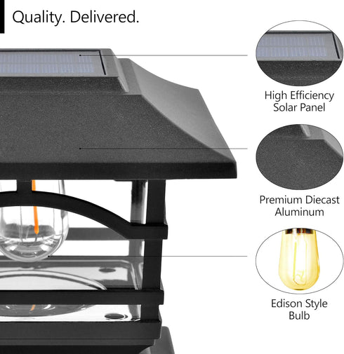 4x4 5x5 6x6 (1 Pack) Davinci Lighting Edison Solar Outdoor Post Cap Lights - - Bright LED Light for Fence Deck Garden