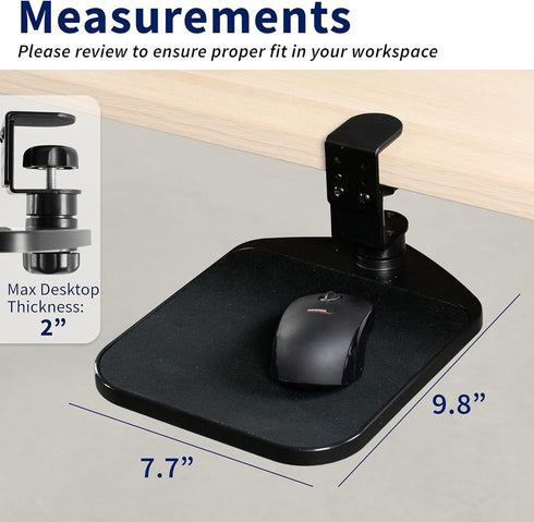 VIVO 360 2 inch MOUNT-MS01A Clamp-on Mouse Pad Holder Platform, Adjustable Under Desk Rotating Tray Rest Extension