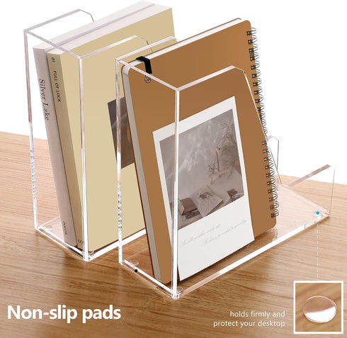 SANRUI 2 Pack Acrylic Magazine File Holder, Vertical Desk Organizer, Clear Document Rack for Office, Home Workspace