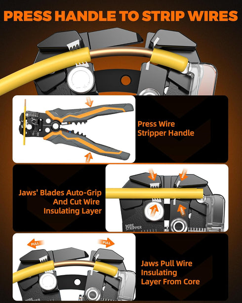 3-In-1 Self Adjusting Wire Stripper Tool, 8 Inch, Stripper/Cutter/Crimping for 10-24 AWG, Blades & Springs Included