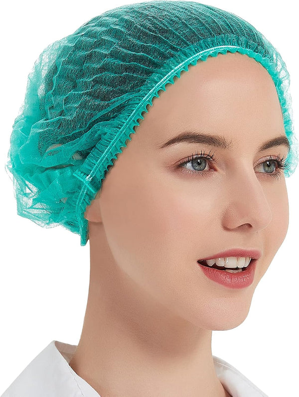 ProtectX 100-Pack Green Disposable Hair Nets, Elastic Head Cover for Food Service, Spa Men & Women