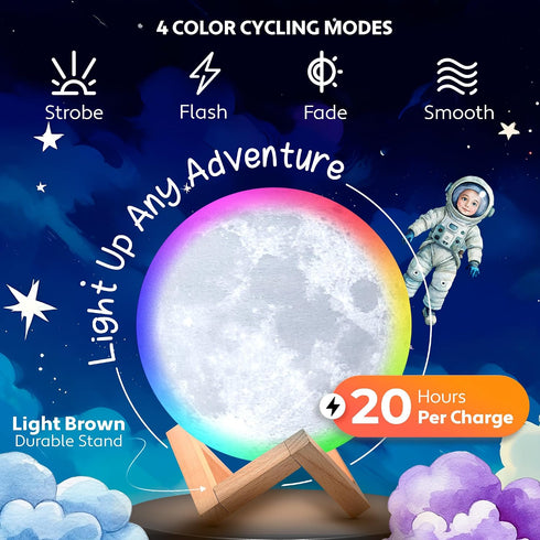 3D (7.1 inch) Mind-Glowing Moon Lamp - Moon Night Light for Kids Bedroom - Globe Nightlight with Multi Color LED
