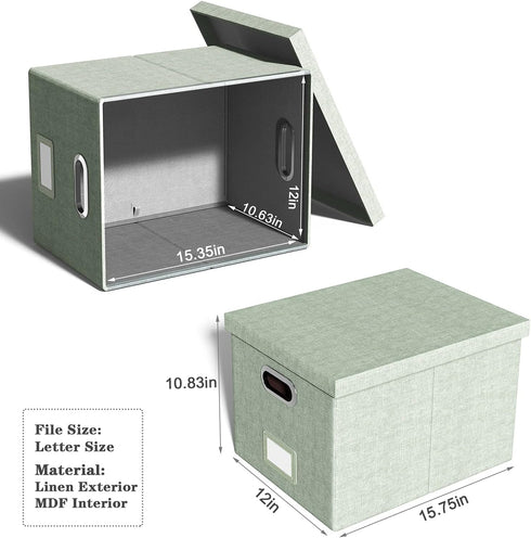 Oterri File Organizer Box with Lid - Portable Hanging File Box for Letter/Legal Storage, Green (1 Pack)