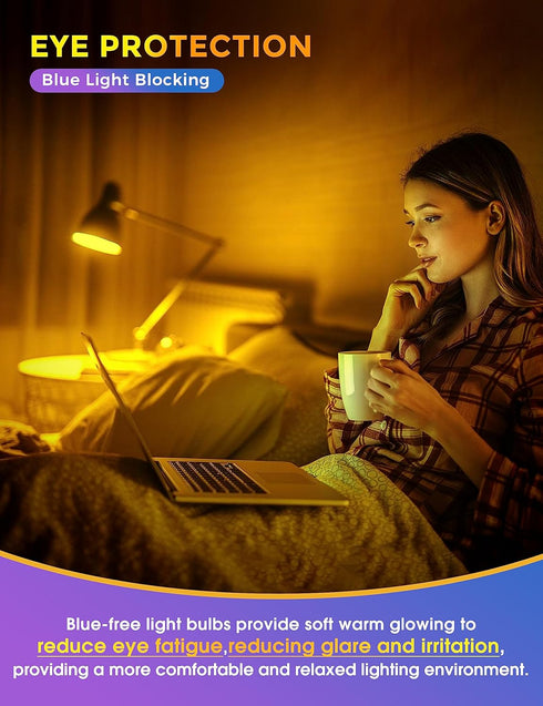 Bulb, Bulbs 1900K Bulbs 60W E26 A19 Bulbs 2 Pack Sleep Light Amber Light for Sleep Therapy, Blue Light Blocking, Dim