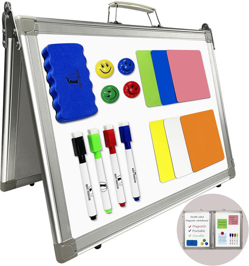 Whiteboard Set, 16 x 12" Foldable Dry Erase Board with Eraser, Markers, Magnets, and Labels